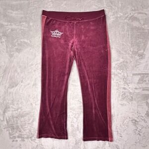 VTG 90s Disney World Velour Track Pants Women's Size L Burgundy Rhinestone Crown